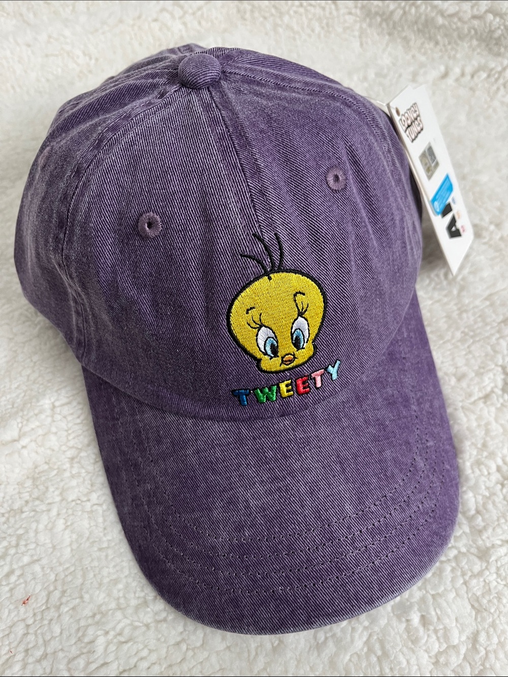 Looney Tunes Tweety Bird Embroidered Baseball Cap Dad Hat Washed Purple